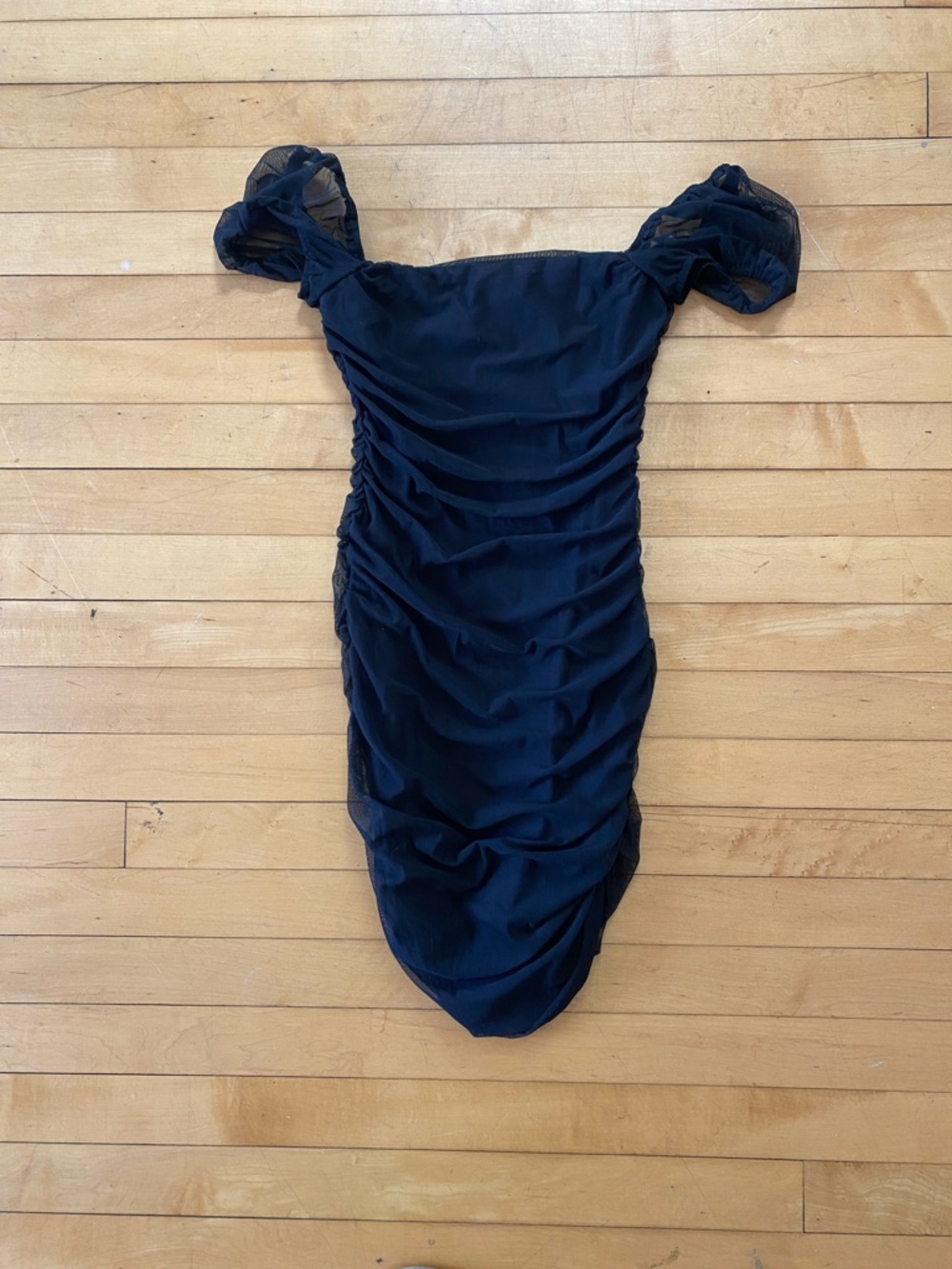 Black Ruched Off-Shoulder Women's Dress